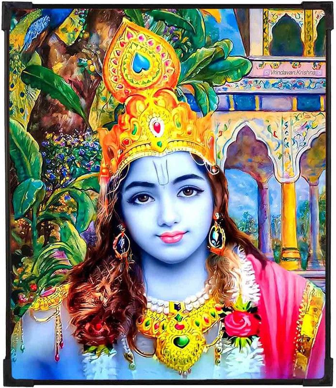 FURNATO Home Decor | UV Coated MDF Shree Krishna Picture Painting Digital Reprint 14 inch x 12 inch Painting  (With Frame)
