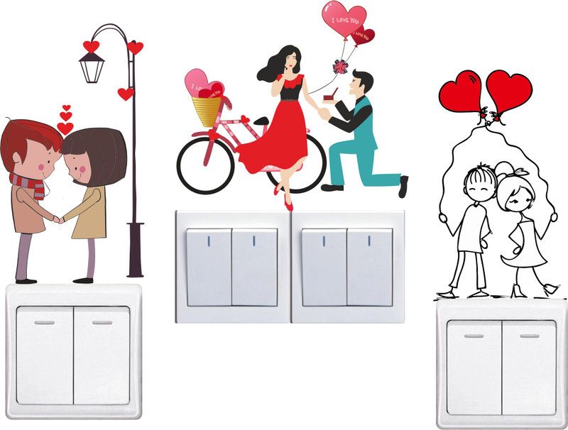 Devil designs 25 cm Switch penal sticker of Reading cute couples ,lovely couple , couples kissing , cute baby couple for decoretive your home's switch board(pvc vinyl sticker, Multicolor)S-SDSW97 Self Adhesive Sticker  (Pack of 1)