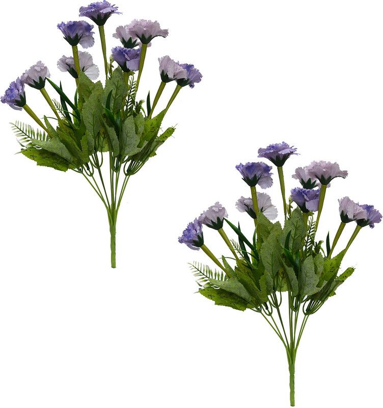 decormasters artificial flower carnation bunch without pot Blue Carnations Artificial Flower  (15.35 inch, Pack of 2, Flower Bunch)