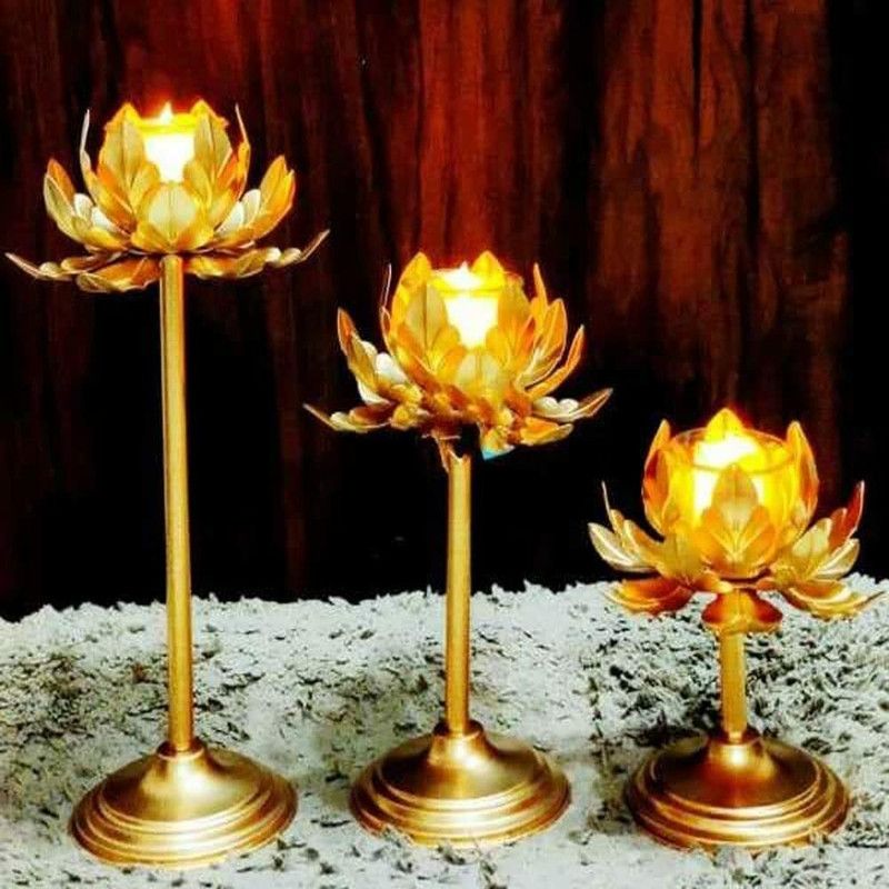MI Handicraft Stand loutus Urli Pack of 3 Decorative Showpiece - 6 cm  (Iron, Gold)