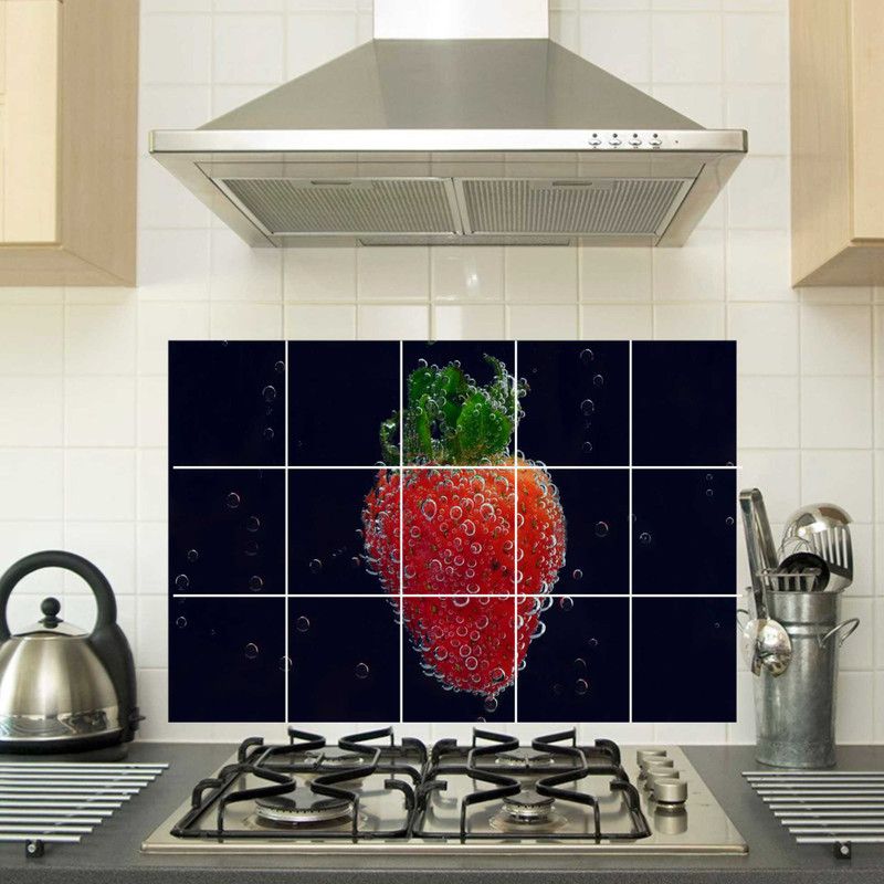 SUDARSHAN STICKER 58 cm Waterproof Kitchen Strawberry in Water Wallpaper/Wall Sticker Multicolour - Kitchen Wall Coverings Area ( 90Cm X 58Cm ) Self Adhesive Sticker  (Pack of 1)
