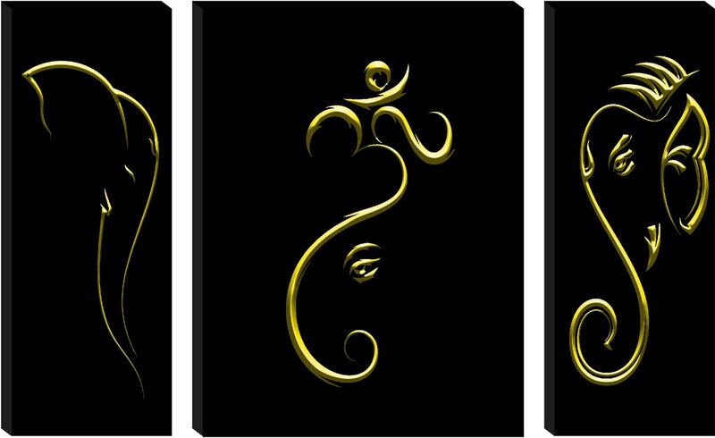 saf Ganesha Set of 3 Digital Reprint 18 inch x 24 inch Painting  (Without Frame, Pack of 3)