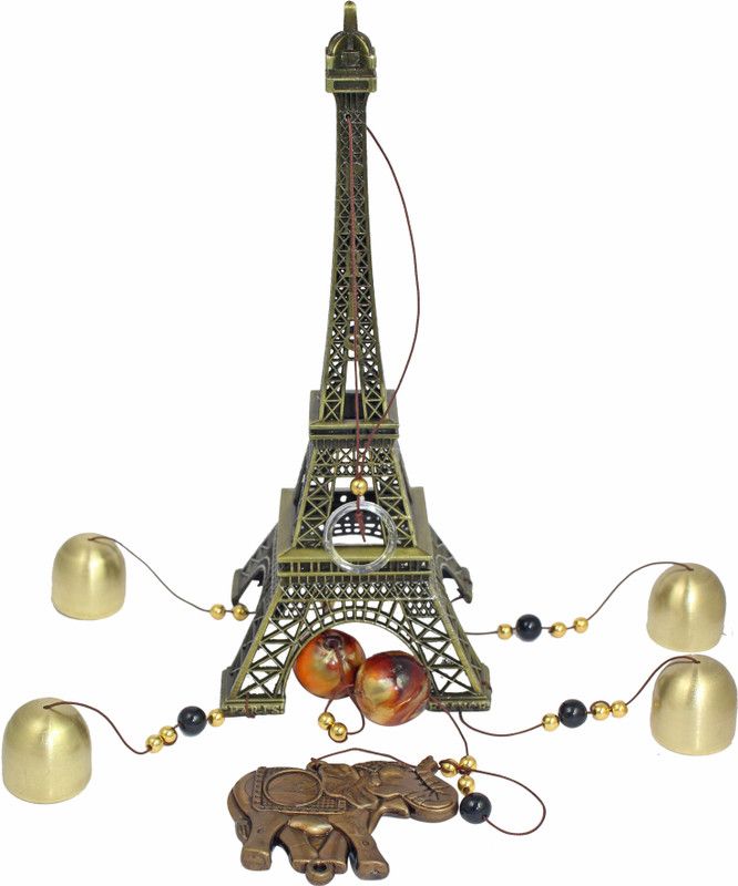 smile4ever Eiffel Tower 4 Bells Copper Wind Chimes for wall hanging Decorative Showpiece - 9 cm  (Silver Plated, Multicolor)