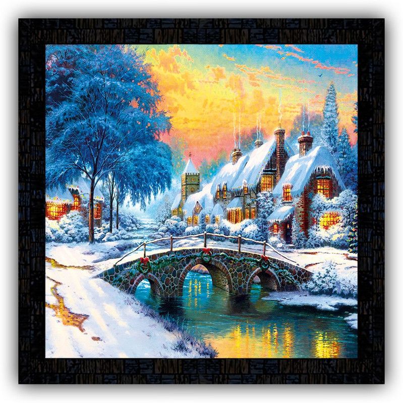 Poster N Frames framed poster of Hand Painted landscape scenery-26019 Digital Reprint 14 inch x 14 inch Painting  (With Frame)