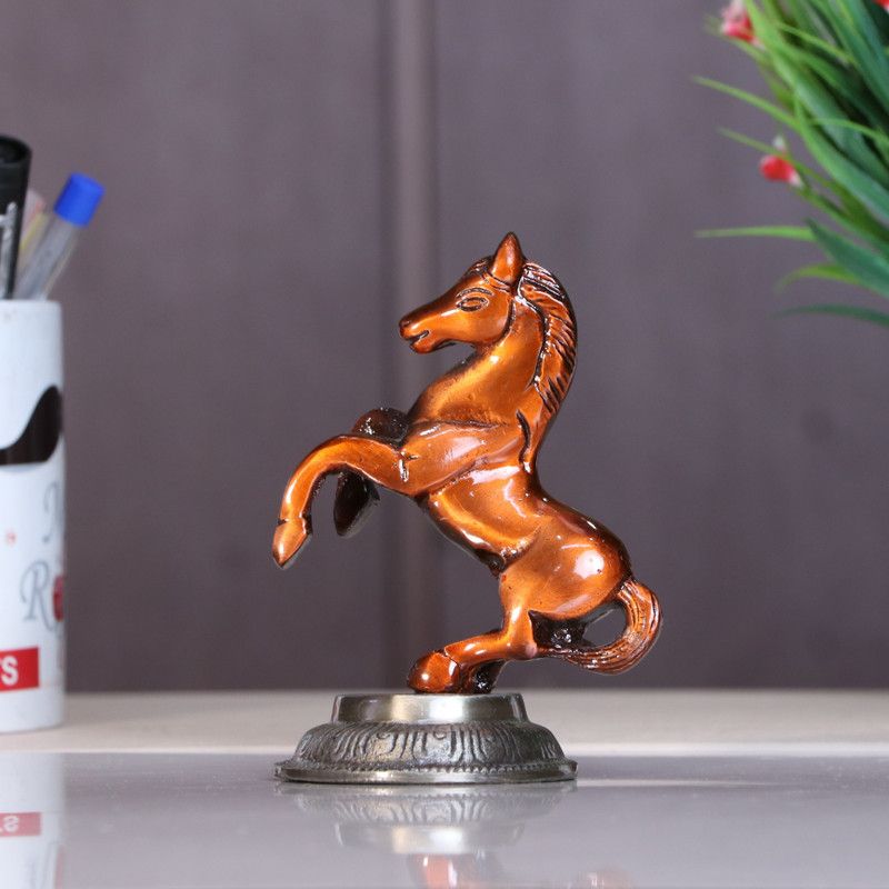 KridayKraft Copper Finish Jumping Horse Metal Statue for Wealth,Income and Bright Future & Table Top Figurine for Living Room,Office,Bedroom,Decorative,Feng Shui & Vanstu,Animal Showpiece Figurines... Decorative Showpiece - 12 cm  (Metal, Copper)