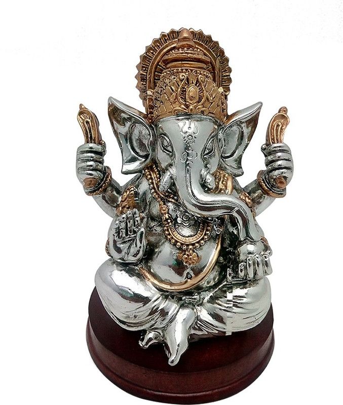 ART N HUB Handicraft Statue with 24K Gold Plated & Platinum Plated Plated Hindu God Ganesha (H-10 CM) Decorative Showpiece - 10 cm  (Earthenware, Silver)