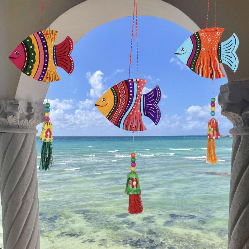 Priscilla Suanand Fish Wall Hanging Door Latkan Toran for Living Room (Pack Of 3 Unit) Decorative Showpiece - 43.18 cm  (Wood, Multicolor)