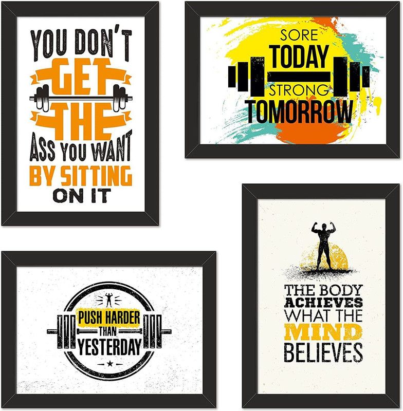 Quotes & Motivational Framed Gym Poster Set of 4 Size ( 8.25 x 11.75 ) Inches40 Paper Print  (11.75 inch X 8.25 inch)