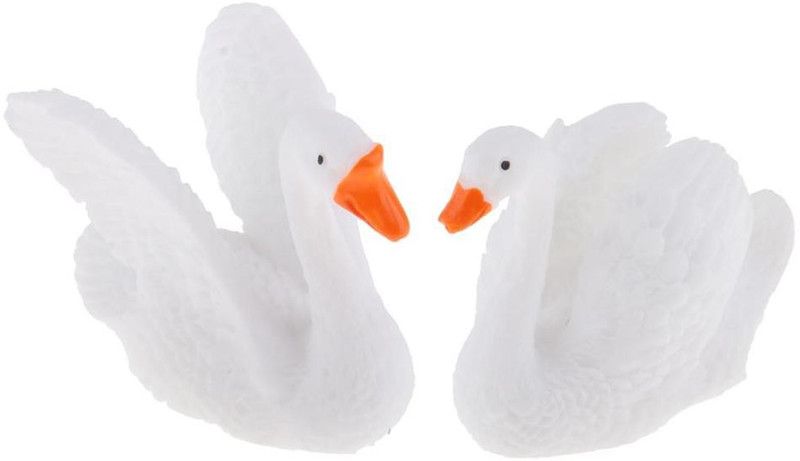 LoomTree 2Pcs Miniature Swan Fairy Garden Micro Landscape Decor Bonsai DIY Craft Gift Decorative Showpiece - 4 cm  (Polyresin, White)