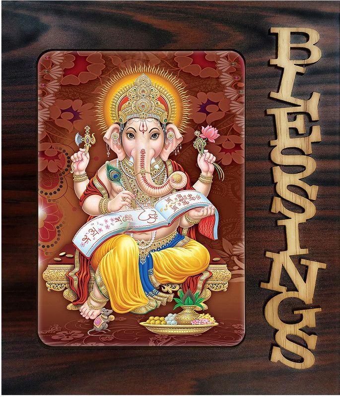 Poster N Frames Decorative Blessings Hand Crafted Wooden table with photo of Ganeshji 22525 Digital Reprint 9 inch x 7.75 inch Painting  (With Frame)