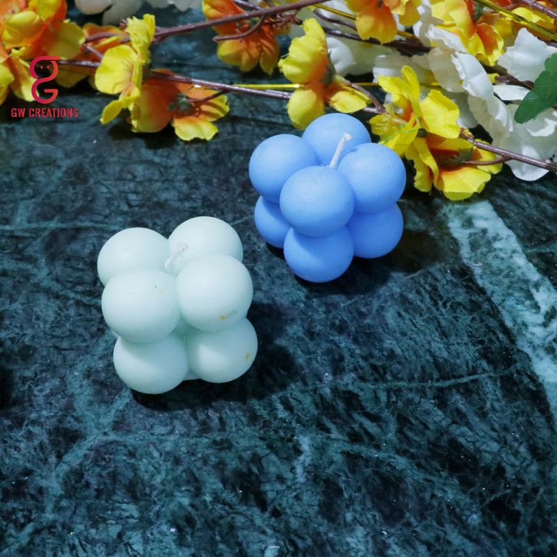 GW Creations Handmade Medium Bubble Lemon Grass Green Apple Candle Candle  (Blue, Green, Pack of 2)