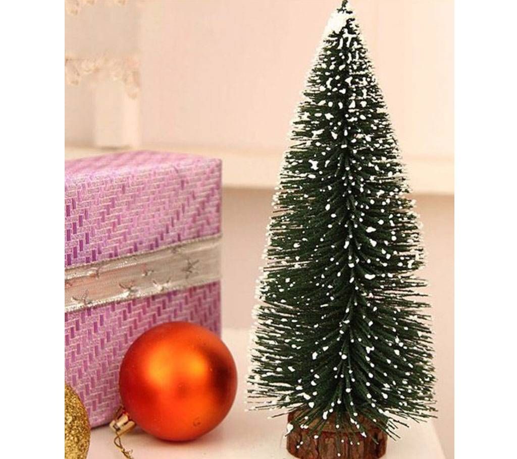 25cm Mini Frosted Tabletop Pine Tree with Wood Base For Decoration