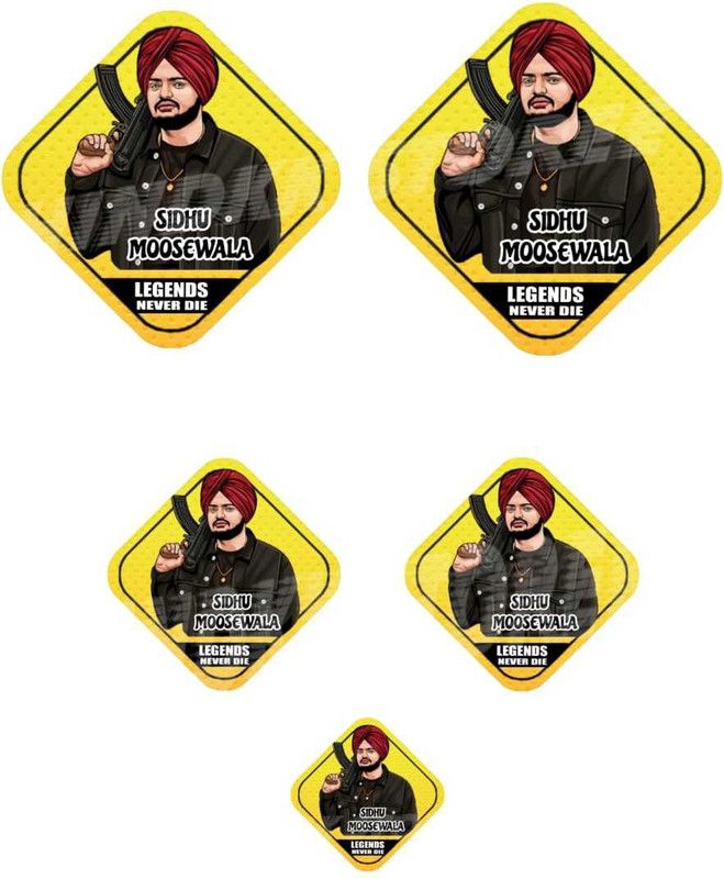 HindK 20.32 cm Sidhu Moosewala sticker Pack of 5 (2 Sizes) Waterproof Sidhu Sticker for Car Self Adhesive Sticker  (Pack of 5)