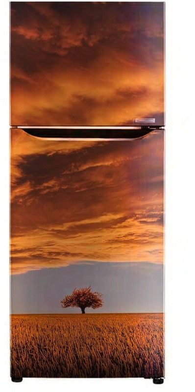 Advait Designs 60 cm Advait Designs 3D sunset natural Sky tree grass Fridge wallpaper poster Adhesive Vinyl Sticker Fridge wrap Decorative sticker (pvc vinyl covering area 60cm X 160cm ) Self Adhesive Sticker  (Pack of 1)