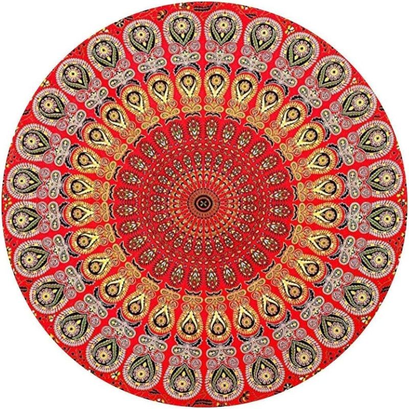 WORLD WIDE KART Red Round Tapestry Wall Hanging Mandala Tapestries Indian Cotton Hippie Round Tapestry Tapestry  (Red)