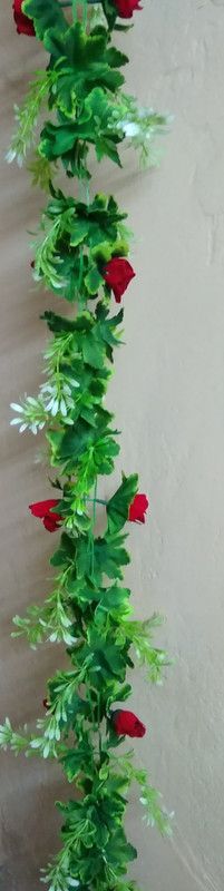 Ansu's Home Decor Artificial plant vine with red flowers / attractive real like / 5 feet strand Red, Green, White Rose Artificial Flower  (60 inch, Pack of 1, Vine & Creepers)