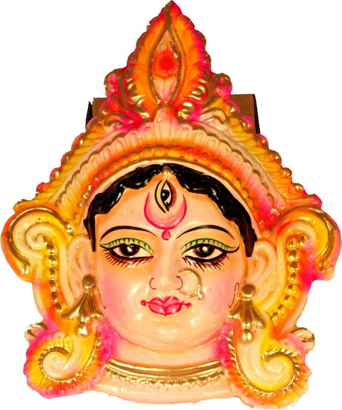 SUNINOW Vastu Feng Shui Beautiful Maa Durga Face Mask/Vaishno Devi/Maa Ambe Murti Idol Statue Sculpture Wall Hanging Decorative Showpiece - 18.5 cm  (Terracotta, Multicolor)