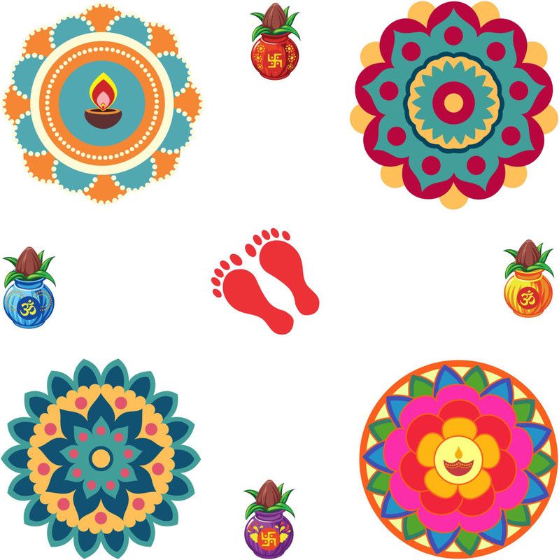 Decoration Designs 30 cm Floral Rangoli Combo Sticker for Diwali with ative KalGDh _GD548 Self Adhesive Sticker  (Pack of 9)