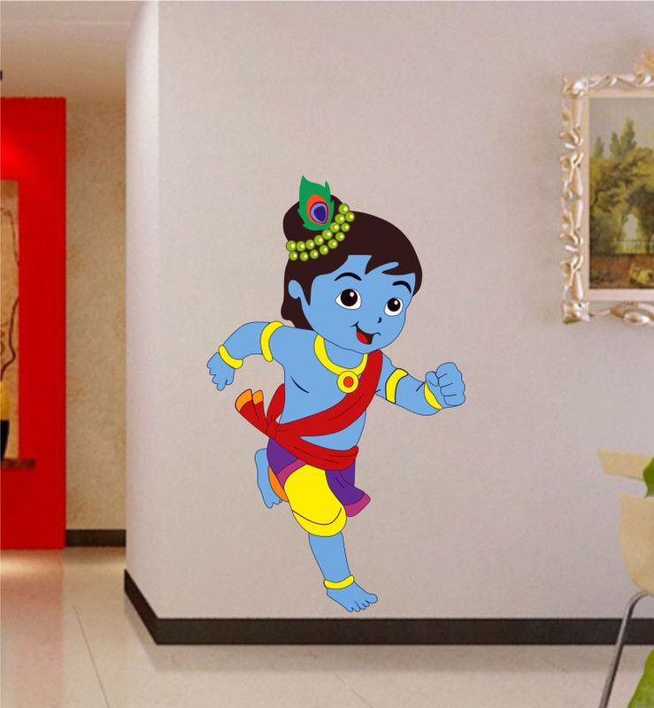 JSS DECORATIONS DESIGNS 36 cm Running Bal Krishna Wall Sticker PVC Vinyl, 57CM X 34CM Self Adhesive Sticker  (Pack of 1)