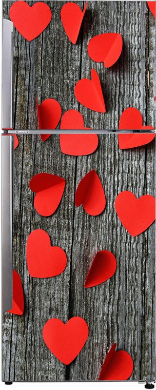 Crown Decals 160 cm Decorative abstract multicolor paper, red heart on the wooden sheet wallpaper sticker for fridge décor Self Adhesive Sticker  (Pack of 1)