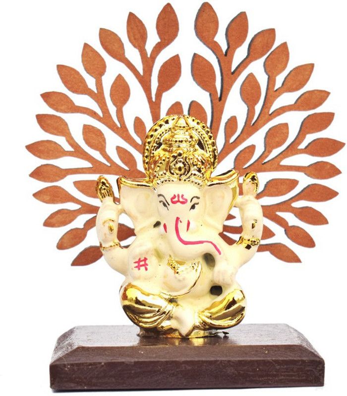 Real Craft Ceramic Car Dashboard Ganesha Idol Lord Ganapati 9 x 10 x 4.5 cm, Gold Brown Decorative Showpiece - 10 cm  (Ceramic, Gold, Brown)