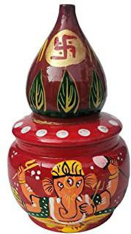 salvusappsolutions Wooden Sindoor Dhani Long Round Ganesh Print Kumkum Dibbi (Multi_3x5.5 inch) Decorative Showpiece - 13 cm  (Wood, Multicolor)