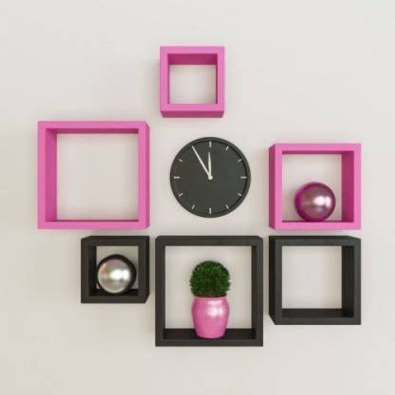 ANB Enterprises Wall shelf square shelves MDF Wall hanging , floating , mounted , decorative ,home , For ;- living room and bedroom & office MDF (Medium Density Fiber) Wall Shelf  (Number of Shelves - 6, Pink, Black)
