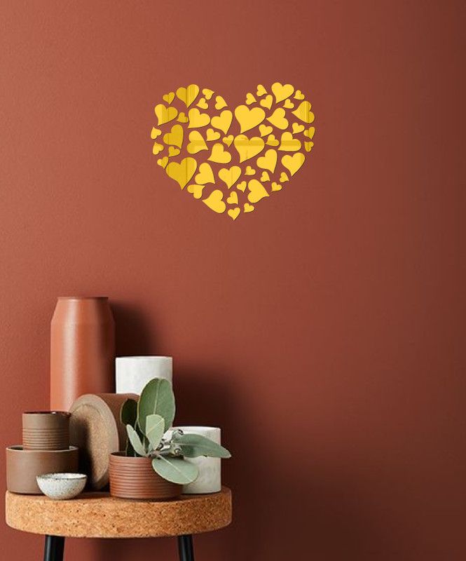 Decor studio 50.8 cm beautiful hearts golden acrylic sticker Self Adhesive Sticker  (Pack of 1)