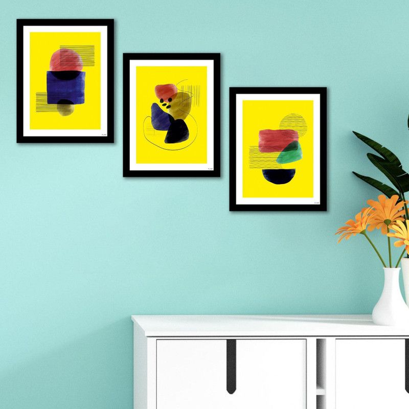 Artvibes Modern Art Painting, Posters with Synthetic Wooden Frame Home, Office Decorative Gift Item(Set of 3)(PF_5153N) Digital Reprint 14 inch x 11 inch Painting  (With Frame, Pack of 3)