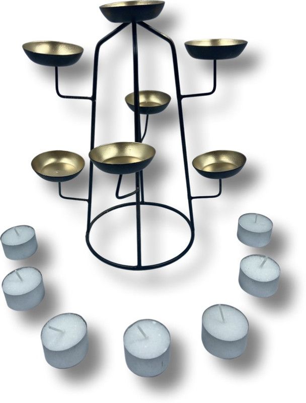 Lexbax TeaLight Candle Tree(Candle holder)with 7 longBurning Smokeless Candle(Packof 8) Iron Tealight Holder Set  (Multicolor, Pack of 8)
