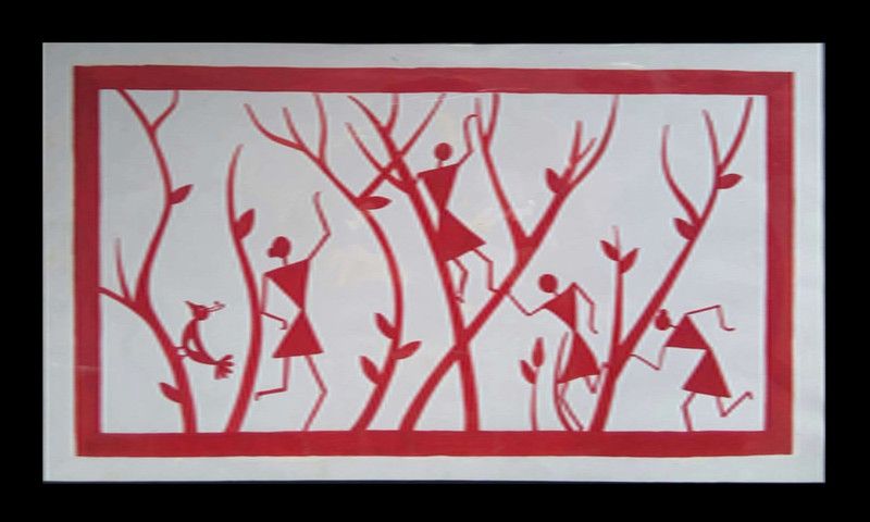 ABC TEXTILE HOUSE FRAMED WARLI WALL PAINTING FOR HOME DECOR WITHOUT GLASS FRAME MODERN ART SPIRITUAL CANVAS PAINTING WOODEN ON FRAME WARLI ART VERTICLE SHAPE SETOF1 Watercolor 1.5748 inch x 10.62999 inch Painting  (With Frame)