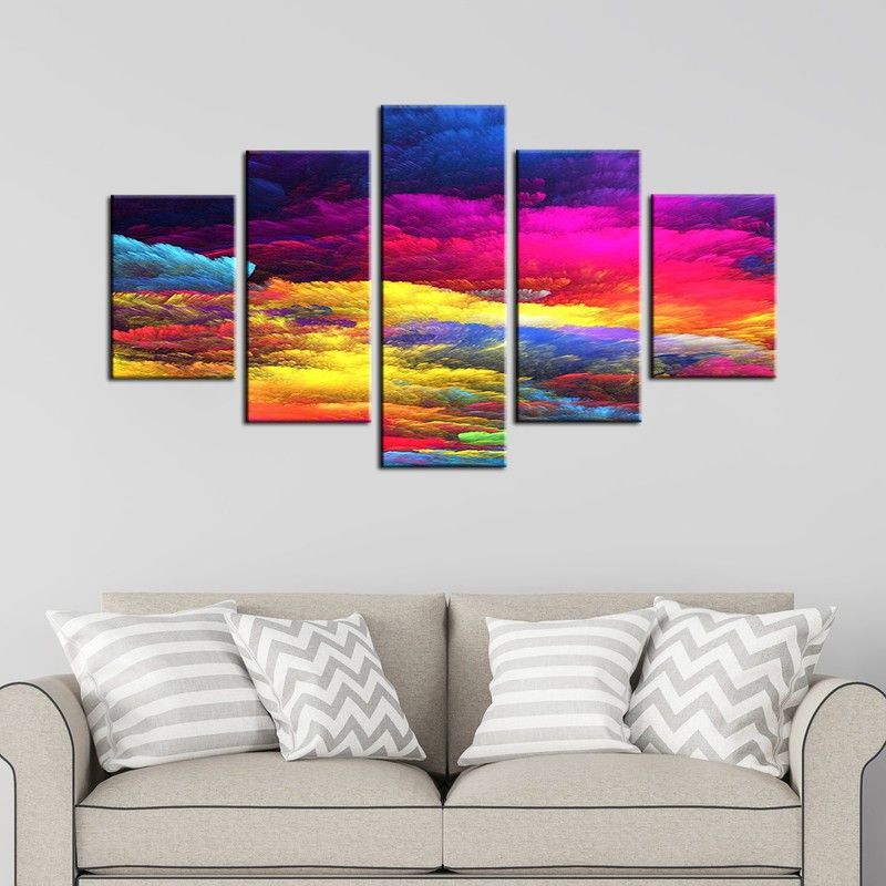 uDecore Beautiful Rainbow Colorful Sky Wall Painting Canvas 24 inch x 40 inch Painting  (With Frame, Pack of 5)