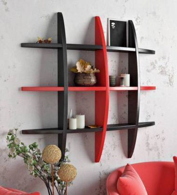 Indian Wood Crafts Wooden Wall Shelf Wooden Wall Shelf  (Number of Shelves - 12, Black, Red)