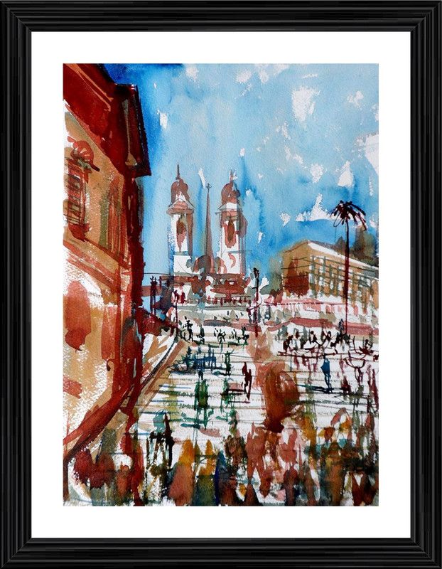 DecorAdventures *Spanish Steps in Rome (1886)* by Van Gogh. Digital Reprint 24 inch x 18 inch Painting  (With Frame)