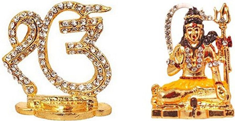 BEI Set of 2 Ek ONKAR Pooja Statue & Lord Shiva / Shiv Shankar God Idol Home Décor Pooja Statue Gift Decorative Showpiece Decorative Showpiece - 5 cm  (Brass, Multicolor)