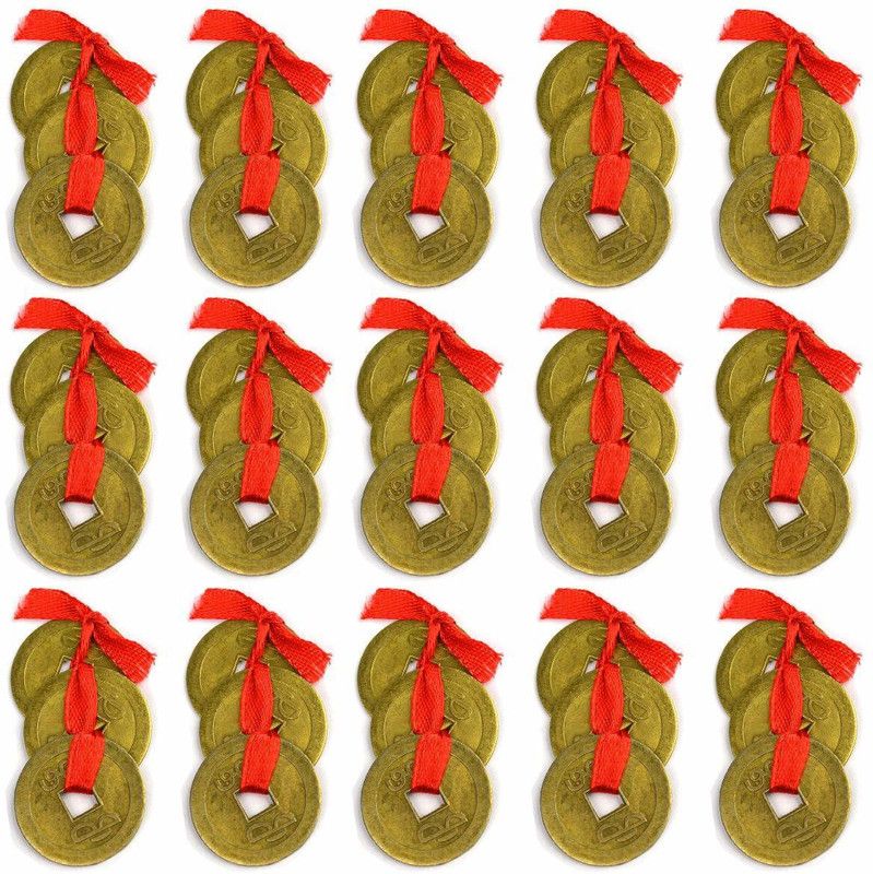 Jakha Feng Shui coin set Decorative Showpiece - 8 cm  (Brass, Green)