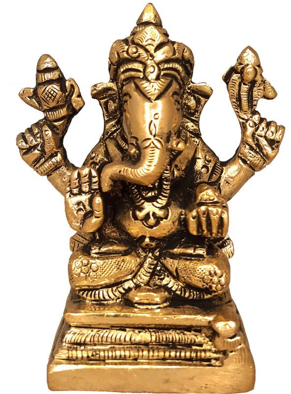 vinayakmoorti Ganesh Idol Ganesha Statue Ganesh Murti Height 3.3 Inch Decorative Showpiece - 9 cm  (Brass, Gold)