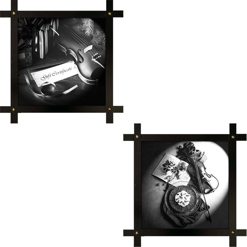 Poster N Frames 2(two) Hand-Crafted Decorative Style Wooden Frame with photo of VIOLIN vintage each Size :16.5X16.5-inch (42x42-cm) Digital Reprint 16.5 inch x 16.5 inch Painting  (With Frame, Pack of 2)