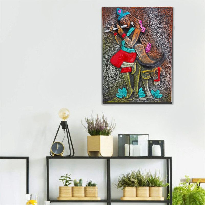 CraftKart Handmade Terracotta wall Hanging Of Lord Krishna For Home Decor Decorative Showpiece - 21 cm  (Terracotta, Multicolor)