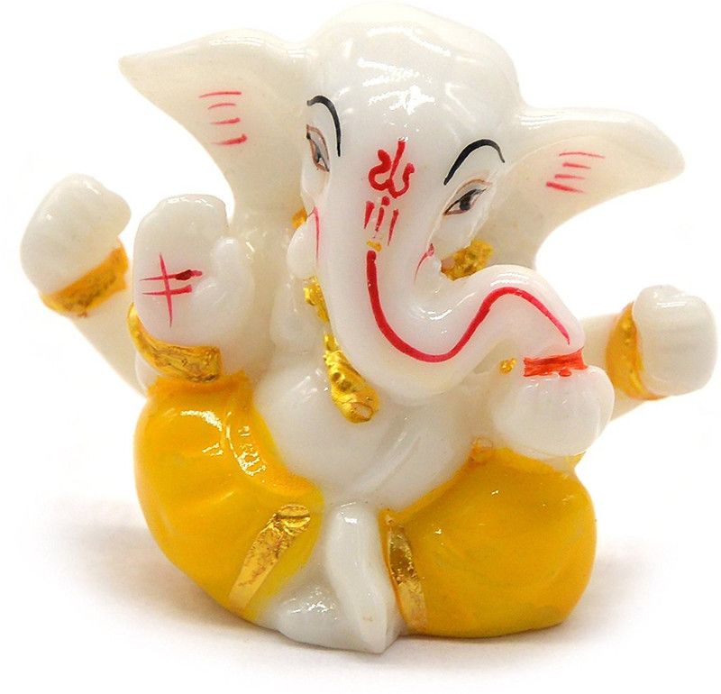 S A Gifts Lord Ganesha Car Dashboard Idol Divine Blessing Lord Ganesh Success God Sculpture Decorative Showpiece - 10 cm  (Marble, Yellow)
