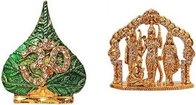 BEI Set of 2 Lord Shiva Symbol OM Sign Idol & Ram Darbar / Lord Rama ,Sita, Laxman and Hanuman Idol God Statue Decorative Showpiece Decorative Showpiece - 8 cm  (Brass, Multicolor)