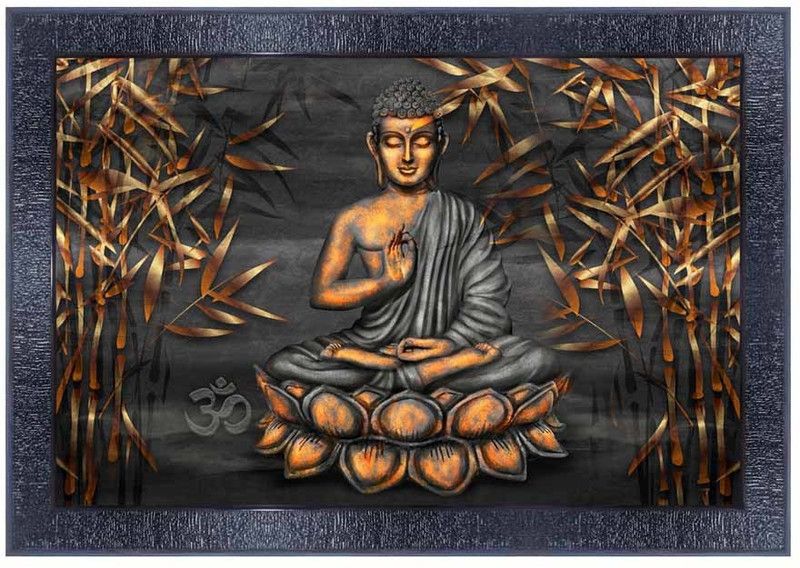 pnf Buddha Wood Photo Frames with Acrylic Sheet (Glass)9908 Digital Reprint 10 inch x 14 inch Painting  (With Frame)