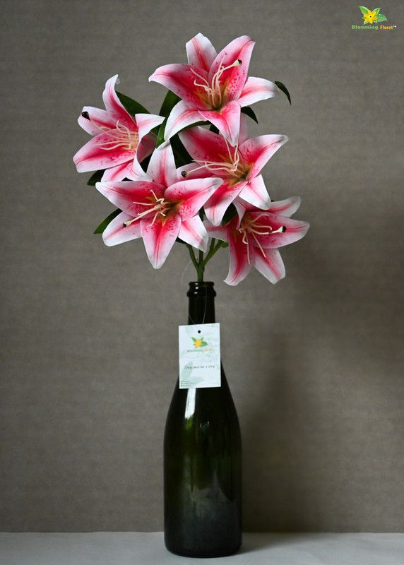 blooming floret Pink Lily Artificial Flower  (24 inch, Pack of 1, Flower Bunch)