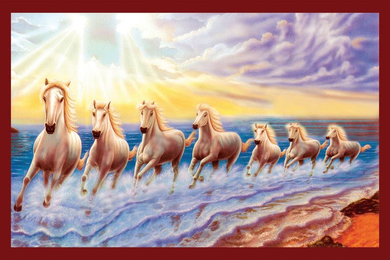 HK Prints 45 cm Seven Horses sticker - vastu seven horses stickers - running horse sticker - horse wall sticker Self Adhesive Sticker  (Pack of 2)
