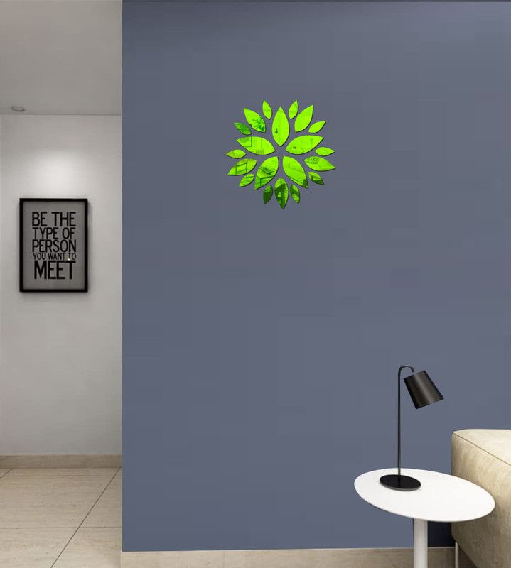 Aalam Designs 38.1 cm decorative flower and leaves mirror golden acrylic sticker Self Adhesive Sticker  (Pack of 1)