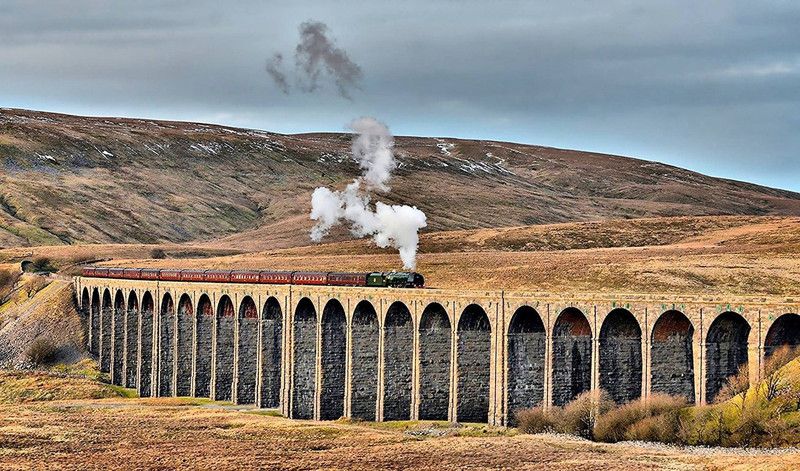 Poster Train Railroad Nature Earth Landscape Bhill Mountain Bridge sl-10234 (Large Poster, 36x24 Inch, Banner Media Print, Multicolor) Fine Art Print  (24 inch X 36 inch, Rolled)
