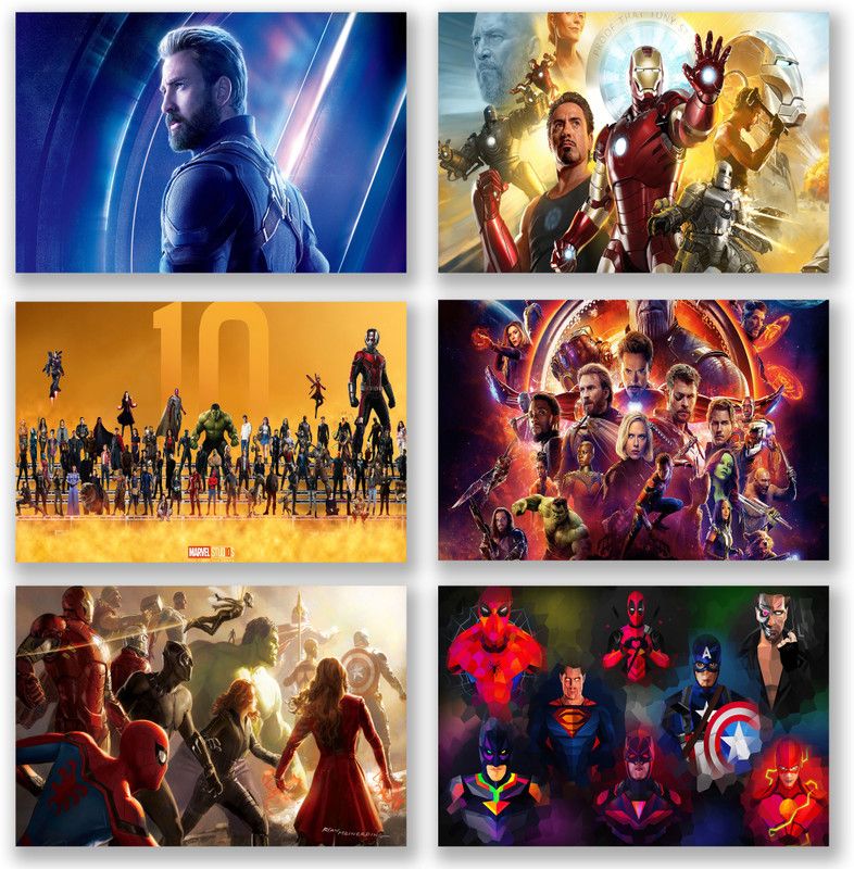 PRINTHUBS 30.48 cm Superhero Marvel Avengers Poster For Room Home Wall Decor (Size 12x18 Inch)S21 Removable Sticker  (Pack of 6)