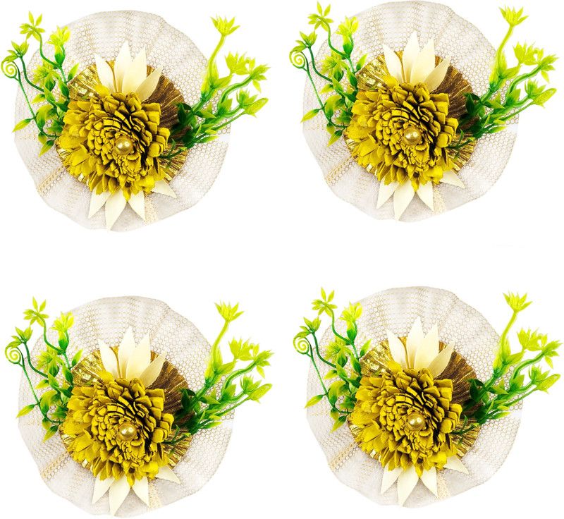 De-Ultimate Yellow Rose Artificial Flower  (6.5 inch, Pack of 4, Single Flower)