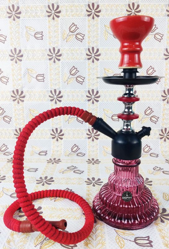 12 inch Glass, Ceramic Hookah  (Red)