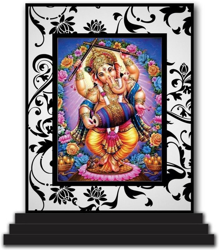 Vprint Ganesh Ji Car Dashboard idols Figurine Showpiece Decorative Showpiece - 12 cm  (Wood, Black)